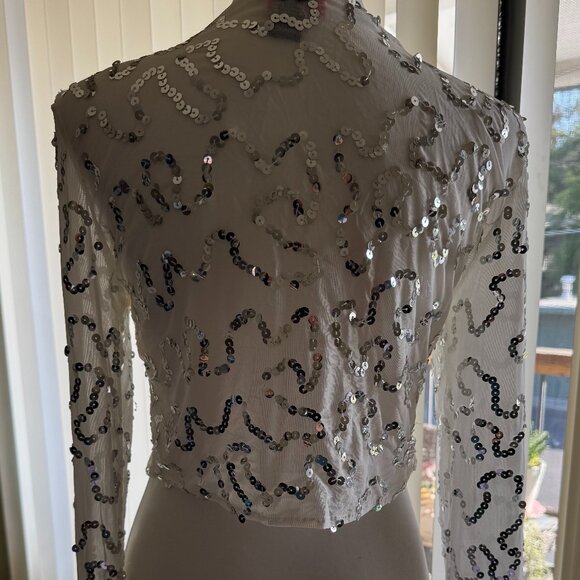 Ladies Cropped Sequin Cardigan Jacket Shirt Long Sleeve Top Betsey Johnson SZE L - Picture 7 of 15